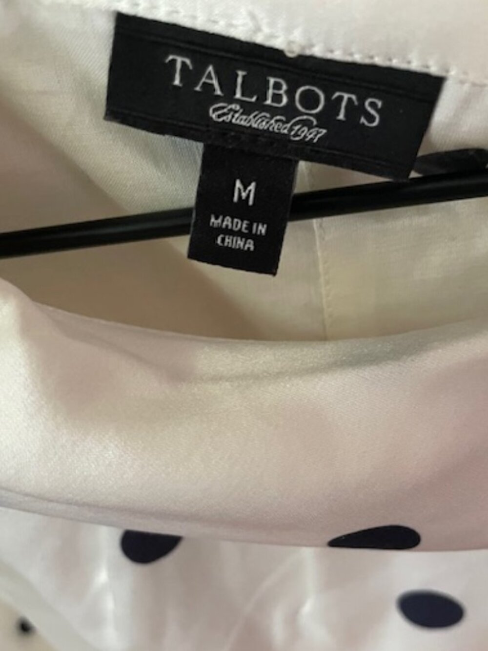 Talbots Blue/White Polka Dot Cotton/Silk Blend Top- lined- size M - Picture 5 of 6